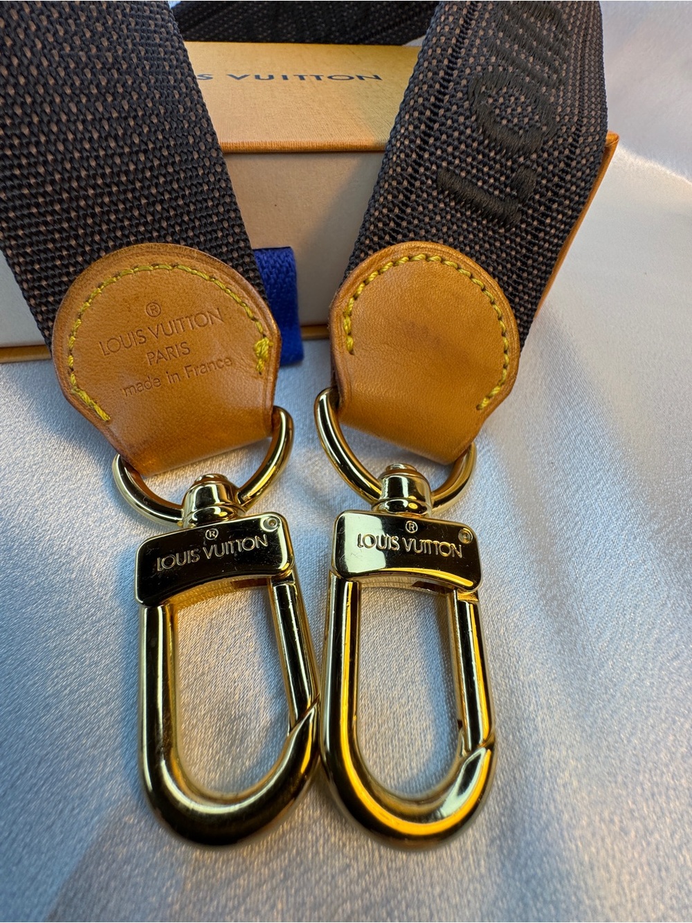 Louis Vuitton Stamped Brown Canvas Bag Strap with Tan Leather & Gold Hardware - Picture 7 of 16